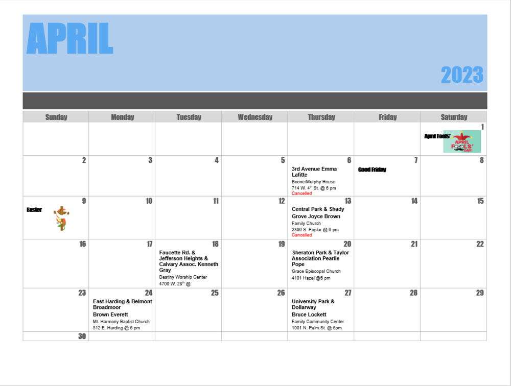 April Calendar
