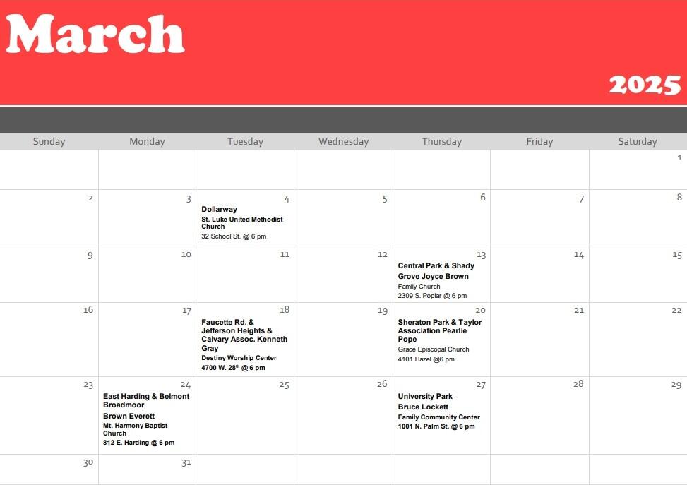March NHW Calendar
