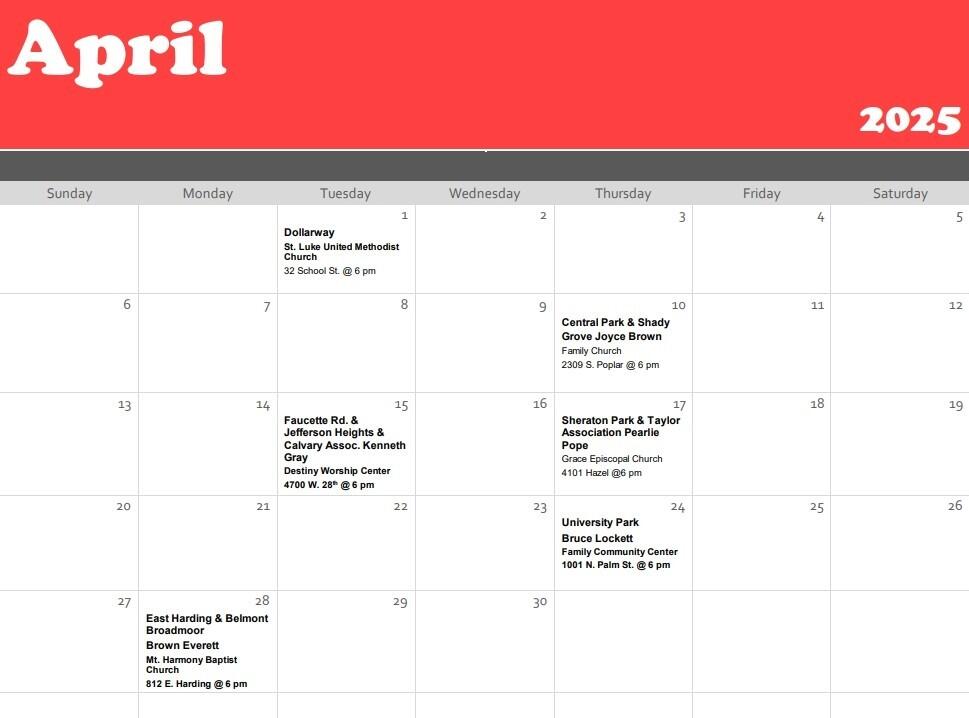 April NHW Calendar