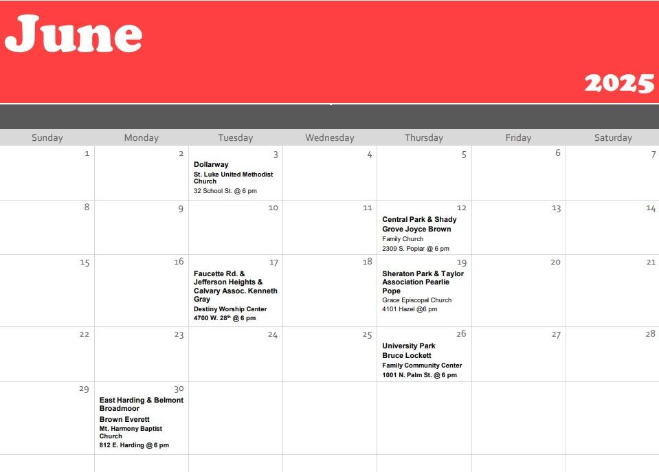 June NHW Calendar